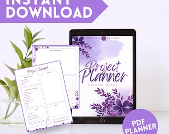 Purple Watercolor Crochet Project Planner: 36-Page Crochet Journal (Printable PDF)