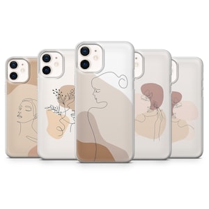 Custodia per telefono minimalista beige con fiori, adatta per iPhone 15 Pro Max, 14 Plus, 13, 12, 11, XR e Samsung S24, S23, A54, A53, Pixel 8 Pro, 7