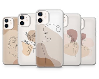 Beige Minimalist Phone Case Flowers Cover for iPhone 17, 16Pro, 15, 14, 13, 12, Samsung S25, S24, S23,  S22, A16, A56, A55, Pixel 10Pro 9Pro