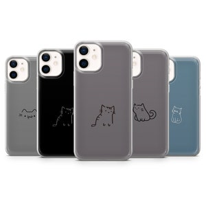 Black Cat telefoonhoesje Line Art Kitten Cover geschikt voor iPhone 15 Pro Max, 14 Plus, 13, 12, 11, XR en Samsung S24, S23, A54, A53, Pixel 8 Pro, 7