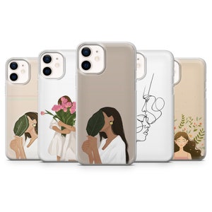 Custodia per telefono minimalista beige con fiori, adatta per iPhone 15 Pro Max, 14 Plus, 13, 12, 11, XR e Samsung S24, S23, A54, A53, Pixel 8 Pro, 7