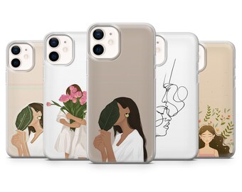 Beige Minimalist Phone Case Flowers Cover for iPhone 17, 16Pro, 15, 14, 13, 12, Samsung S25, S24, S23,  S22, A16, A56, A55, Pixel 10Pro, 9