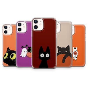 Custodia per telefono Halloween Cover con gatto nero adatta per iPhone 15 Pro Max, 14 Plus, 13, 12, 11, XR e Samsung S24, S23, A54, A53, Pixel 8 Pro, 7
