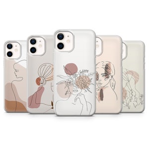 Custodia per telefono minimalista beige linea donna, adatta per iPhone 15 Pro Max, 14 Plus, 13, 12, 11, XR e Samsung S24, S23, A54, A53, Pixel 8 Pro, 7