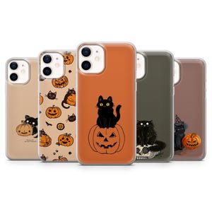 Custodia minimalista per telefono Halloween Cat, adatta per iPhone 15 Pro Max, 14 Plus, 13, 12, 11, XR e Samsung S24, S23, A54, A53, Pixel 8 Pro, 7