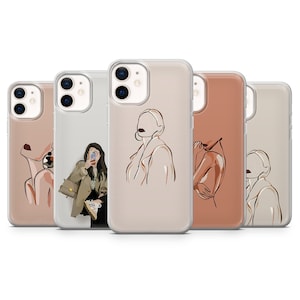 Custodia per telefono beige minimalista con fiori, adatta per iPhone 15 Pro Max, 14 Plus, 13, 12, 11, XR e Samsung S24, S23, A54, A53, Pixel 8 Pro, 7