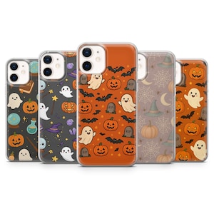 Pumpkin Phone Case Halloween Ghost Cover for iPhone 17, 16Pro, 15, 14, 13, 12, Samsung S25, S24, S23,  S22, A16, A56, A55, Pixel 10Pro, 9Pro