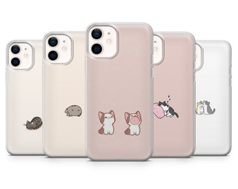 Minimalist Cat Phone Case Love Kitten Cover for iPhone 17, 16Pro, 15, 14, 13, 12, Samsung S25, S24, S23,  S22, A16, A56, A55, Pixel 10Pro, 9