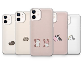 Minimalist Cat Phone Case Love Kitten Cover fit for iPhone 15 Pro Max, 14 Plus, 13, 12, 11, XR & Samsung S24, S23, A54, A53, Pixel 8 Pro, 7