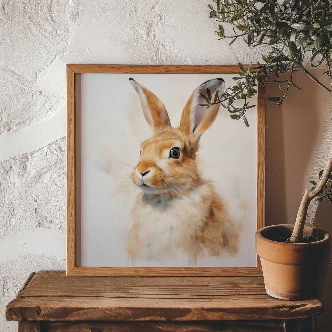 Bunny Rabbit Wall Art Hand-painted Oil Painting Digital Download ...