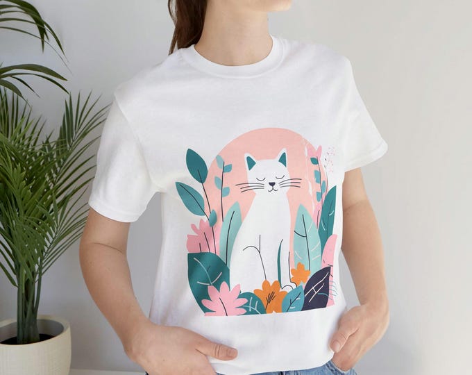 Funny Floral Cat T-Shirt – Adorable everyday wear, perfect for cat lovers and a lovely gift