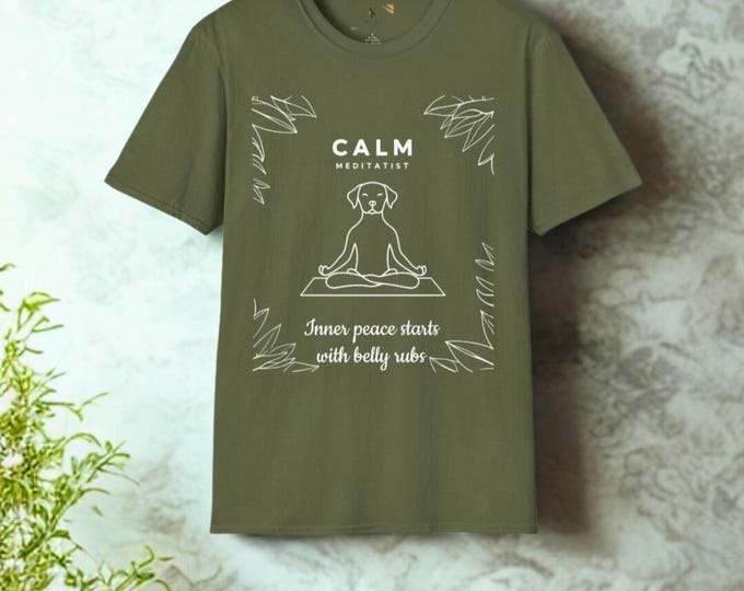 Calm Meditator T-Shirt – Relaxed fit for mindfulness and yoga, perfect for dog and meditation lovers