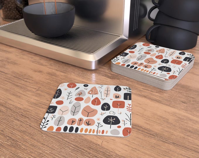 Whimsical Nature Coasters, Set of 50 or 100, Eco-Friendly Drinkware, Perfect for Home Decor or Gift, Modern Leaf Design