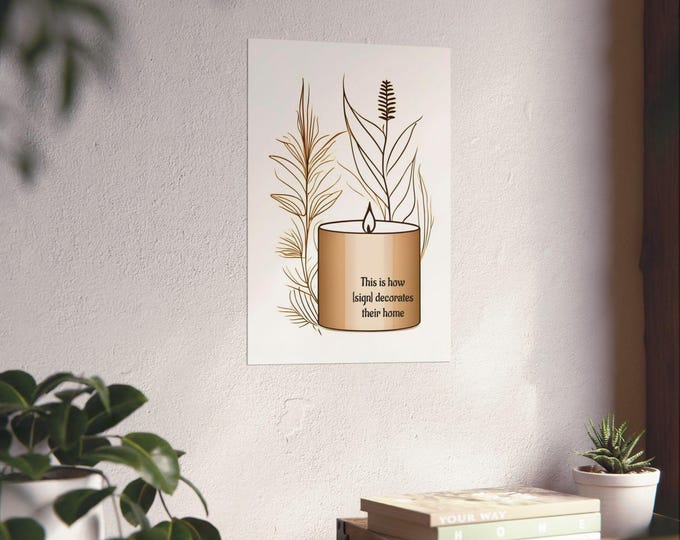 Botanical Print with Candle Design – Minimalist Art for Modern Decor, Elegant Home Poster, Versatile Gift