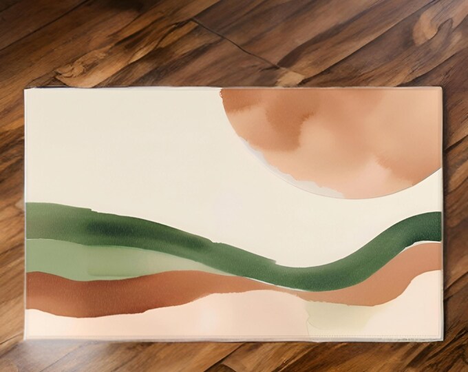 Terracotta and green boho rug – natural accent for the living room, ideal gift for a cozy and stylish home