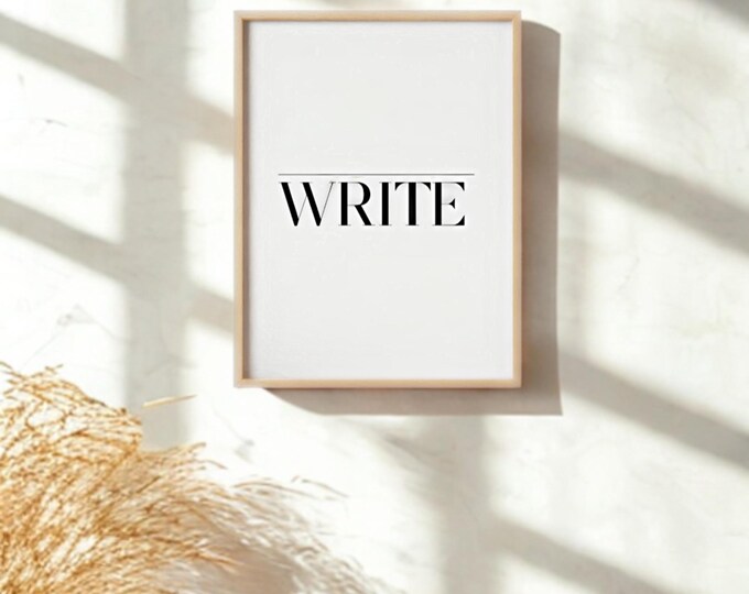 Póster minimalista con marco de madera – arte tipográfico inspirador, ideal para oficina en casa o regalo para escritores