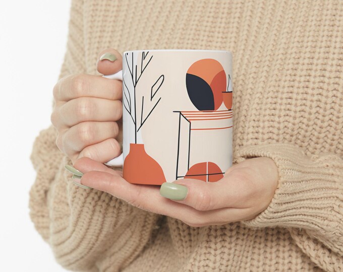 Modern Abstract Ceramic Mug, Cozy Coffee Cup for Minimalist Decor, Perfect Gift for Tea Lovers, Artful Kitchenware, Home Essentials
