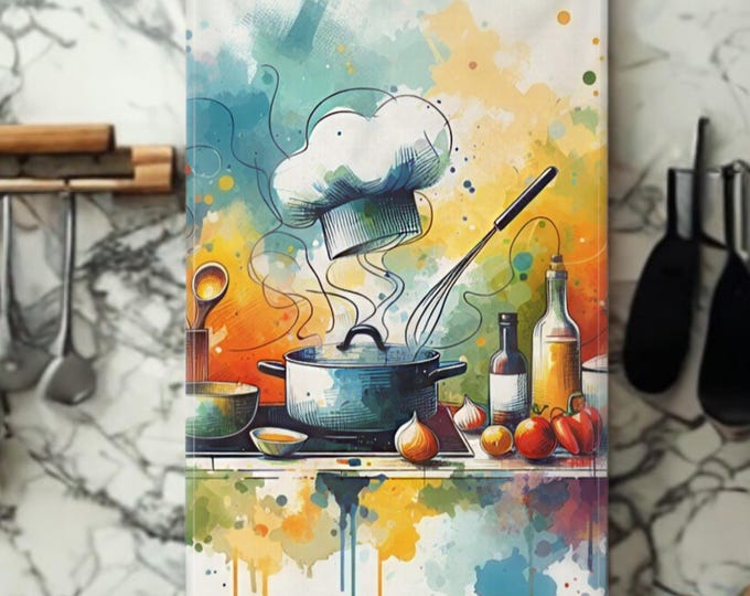 Colorful kitchen towels with artistic design – vibrant towels for home chefs, perfect as a gift for kitchen lovers