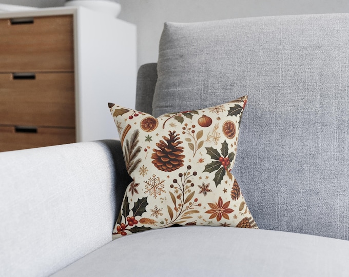 Rustic Winter Throw Pillow – Cozy Christmas Decor | Farmhouse Style for Living Room and Bedroom