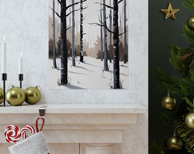 Serene Winter Landscape Poster, Minimalist Wall Art, Nature Decor, Cozy Cabin Vibes, Perfect for Home Office and Gift
