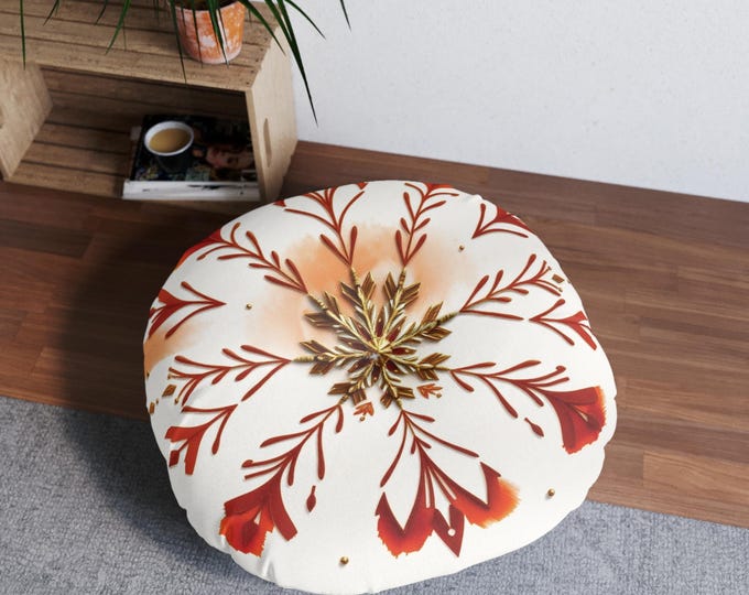 Round Quilted Cushion with Floral Design – Boho Chic Decor | Floor and Living Room Pillow