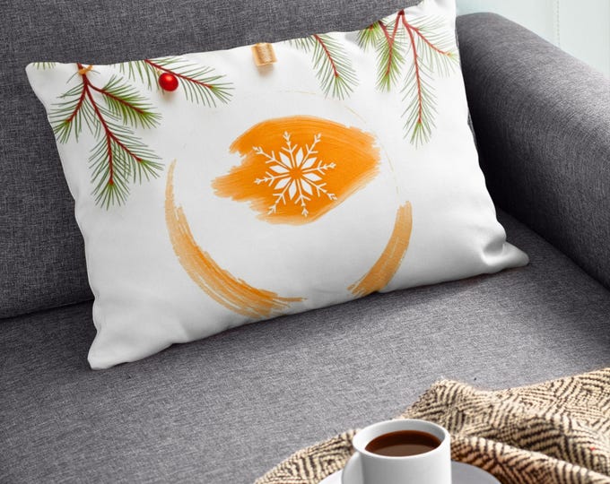 Christmas Lumbar Pillow | Winter Decoration with Snowflakes | Festive and Rustic Touch for the Home