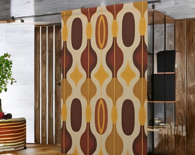 Retro Chic Window Curtains, Boho Home Decor, Modern Curtain Panel, Vintage Style Drapes, Living Room Accessories