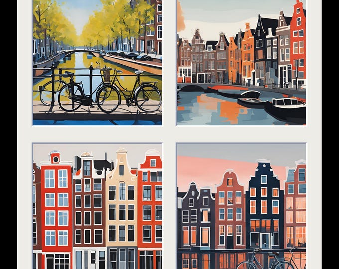 Amsterdam Canal Houses | Minimalist and Vintage Digital Art | Instant Download