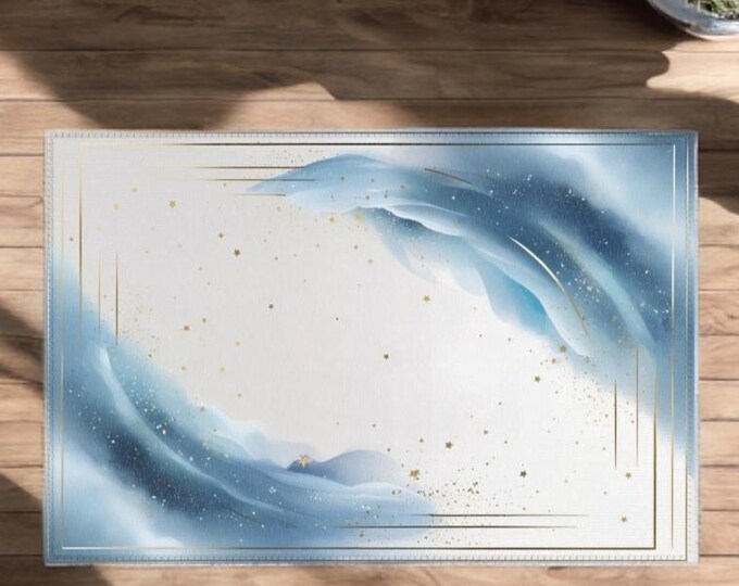 Blue wave rug – elegant and boho touch for the living room or bedroom, ideal as a gift for a new home