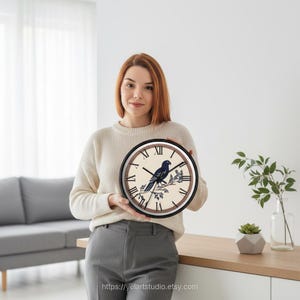 Elegant Bird Wall Clock | Vintage Nature Decor | Silent Mechanism, Wooden Frame, Housewarming Christmas Birthday Gift for Nature Lover