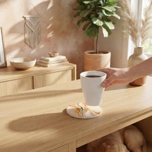 Abstract Amber Marble Ceramic Coaster | Swirl Stone Effect