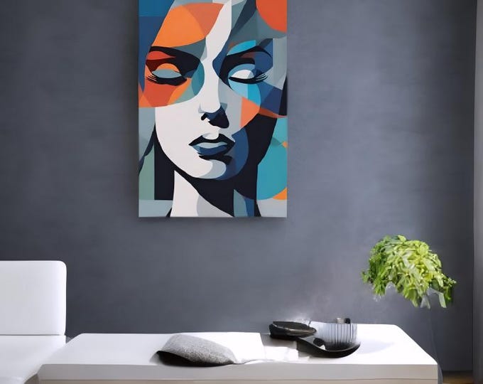 Abstract Canvas 'Female Gaze' | Modern Art in Blue and Orange | Sophisticated Home and Office Decor