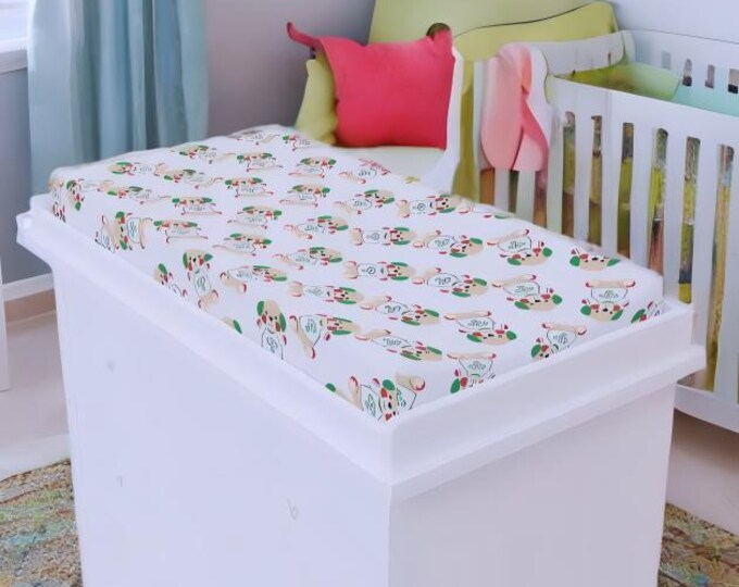 Baby Changing Pad Cover | Floral Dog Design | Soft Cotton for Nursery