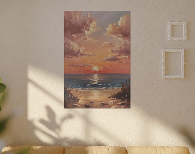Serene Sunset Beach Canvas Print – Coastal Art for Sophisticated Decor