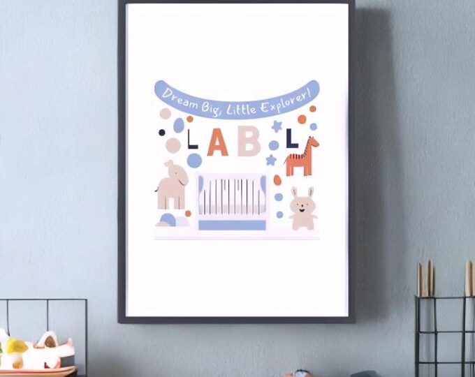 Decorative Print for Baby's Room | Children's Poster in Wooden Frame