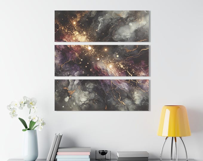 Galactic acrylic triptych – modern, space art to decorate your home with style and depth