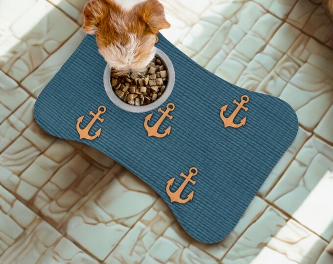 Nautical Pet Mat – Non-slip and water-resistant, ideal for nautical-style dog bowls