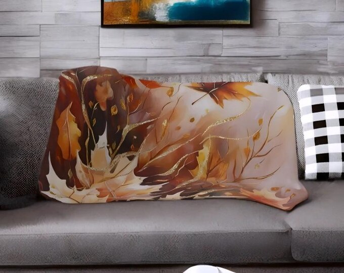 Autumn Sherpa Blanket – Soft and decorative, in grey or beige, ideal for home warmth and Thanksgiving gift