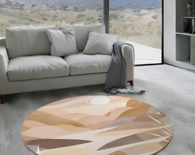 Boho Round Rug | Earth Tones for Living Room and Bedroom | Modern and Cozy Decor