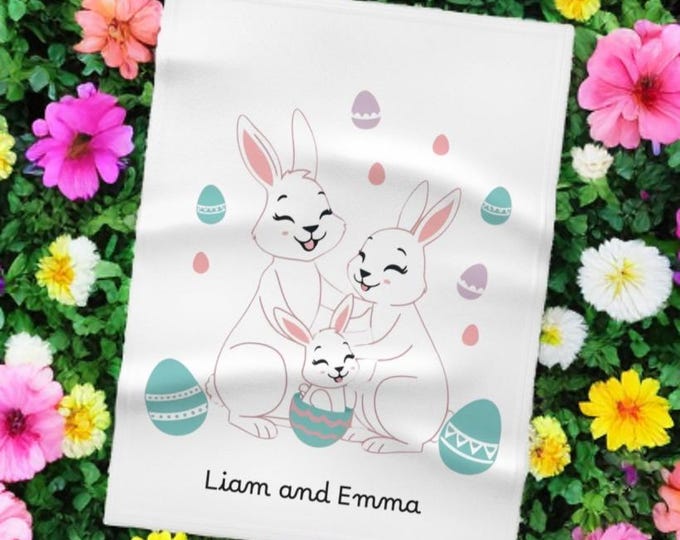 Personalized baby blanket – bunny design, soft and cuddly, ideal for a new baby or Easter gift