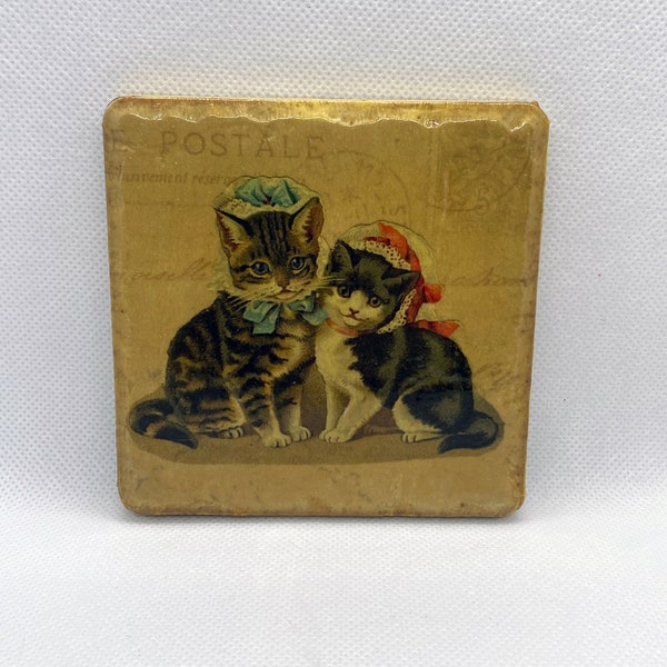 Two Cats With Hats Coaster Vintage Image