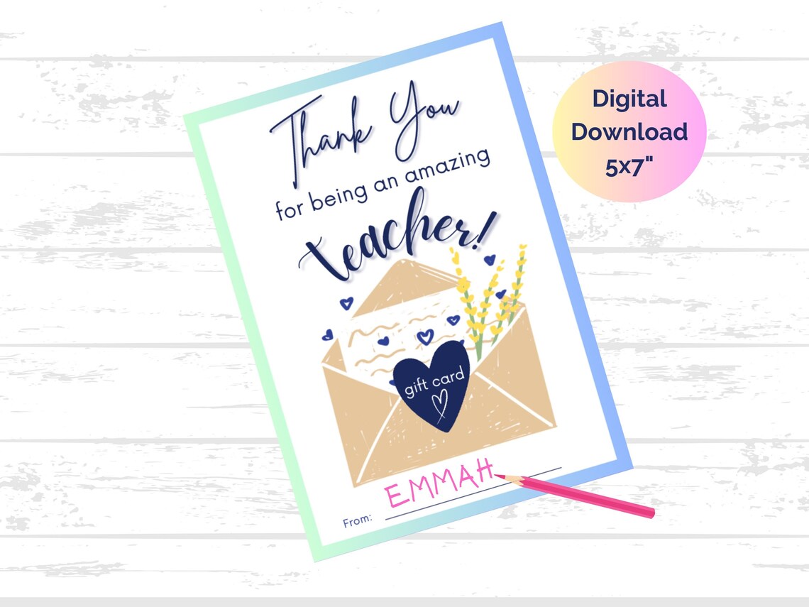 Thank You Teacher Printable Gift Card Holder / Printable Teacher Thank ...
