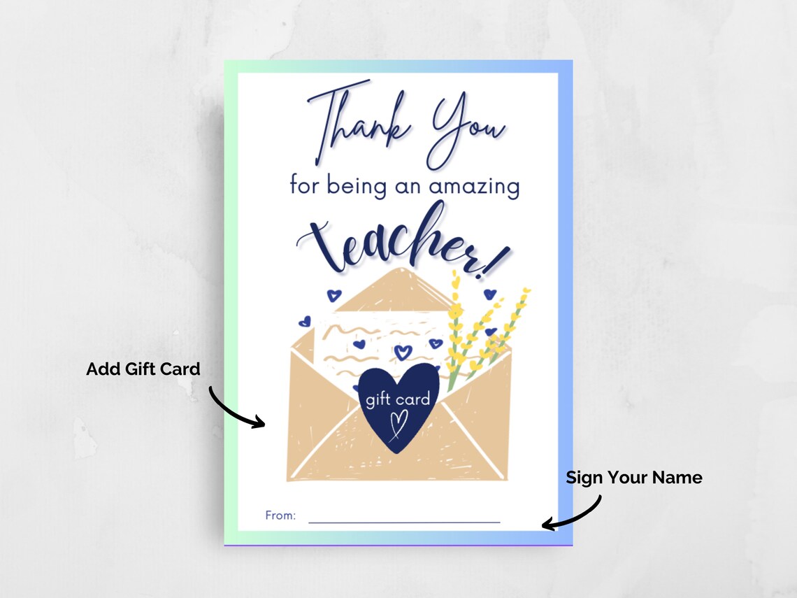 Thank You Teacher Printable Gift Card Holder / Printable Teacher Thank ...