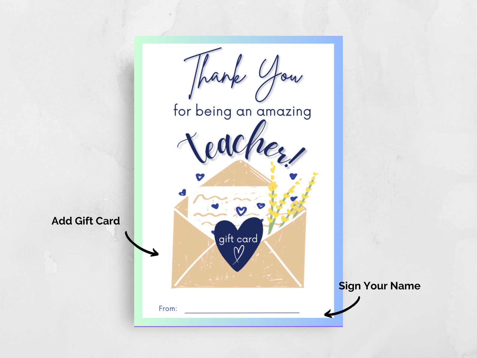 Thank You Teacher Printable Gift Card Holder / Printable Teacher Thank ...