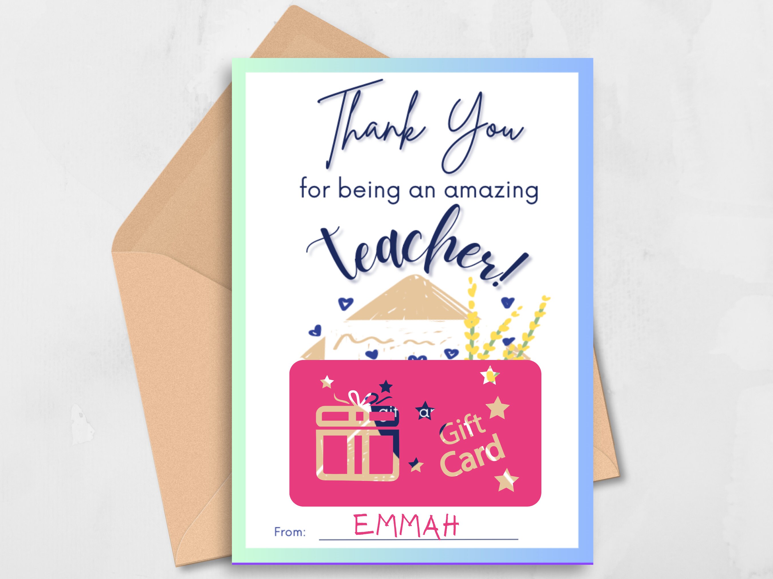 Thank You Teacher Printable Gift Card Holder / Printable Teacher Thank ...