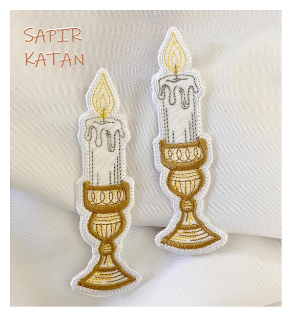 Candles Set Iron On Patch Shabbat Holiday Jewish Hebrew Sapir Katan Judaica