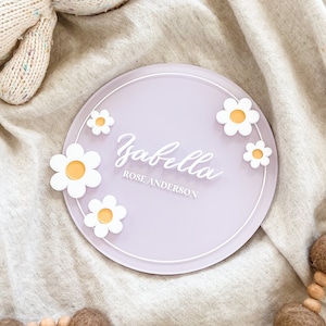 Gänseblümchen Blume personalisierte individuelle Namenskarte | Acryl Namensschild | Boho Kinderzimmer Dekor | Neugeborenen Fotorequisite
