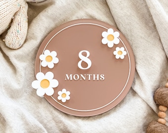 Acrylic Daisy Flower Round Milestone Cards | Monthly Milestone Markers | Boho Interchangeable Milestone Card | Baby Shower Gift | Photo Prop