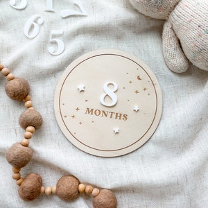 Cartes de visite rondes nuit étoilée en bois | Marqueurs d'étapes mensuelles | Carte d'étape interchangeable Boho | Cadeau baby shower | Accessoire photo