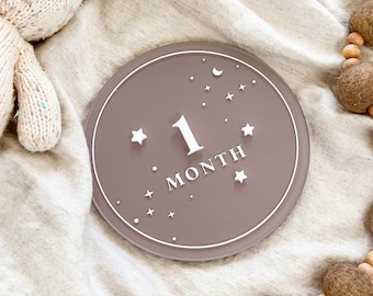 Acrylic Starry Night Round Milestone Cards | Monthly Milestone Markers | Boho Interchangeable Milestone Card | Baby Shower Gift | Photo Prop
